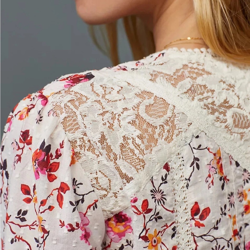 Anthropologie Floral Puff Sleeve Blouse - Picture 4 of 9